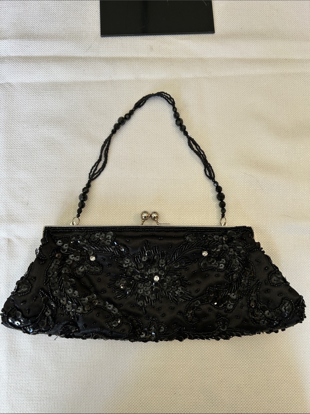 Black Beaded Evening Clutch - Brand Unspecified
